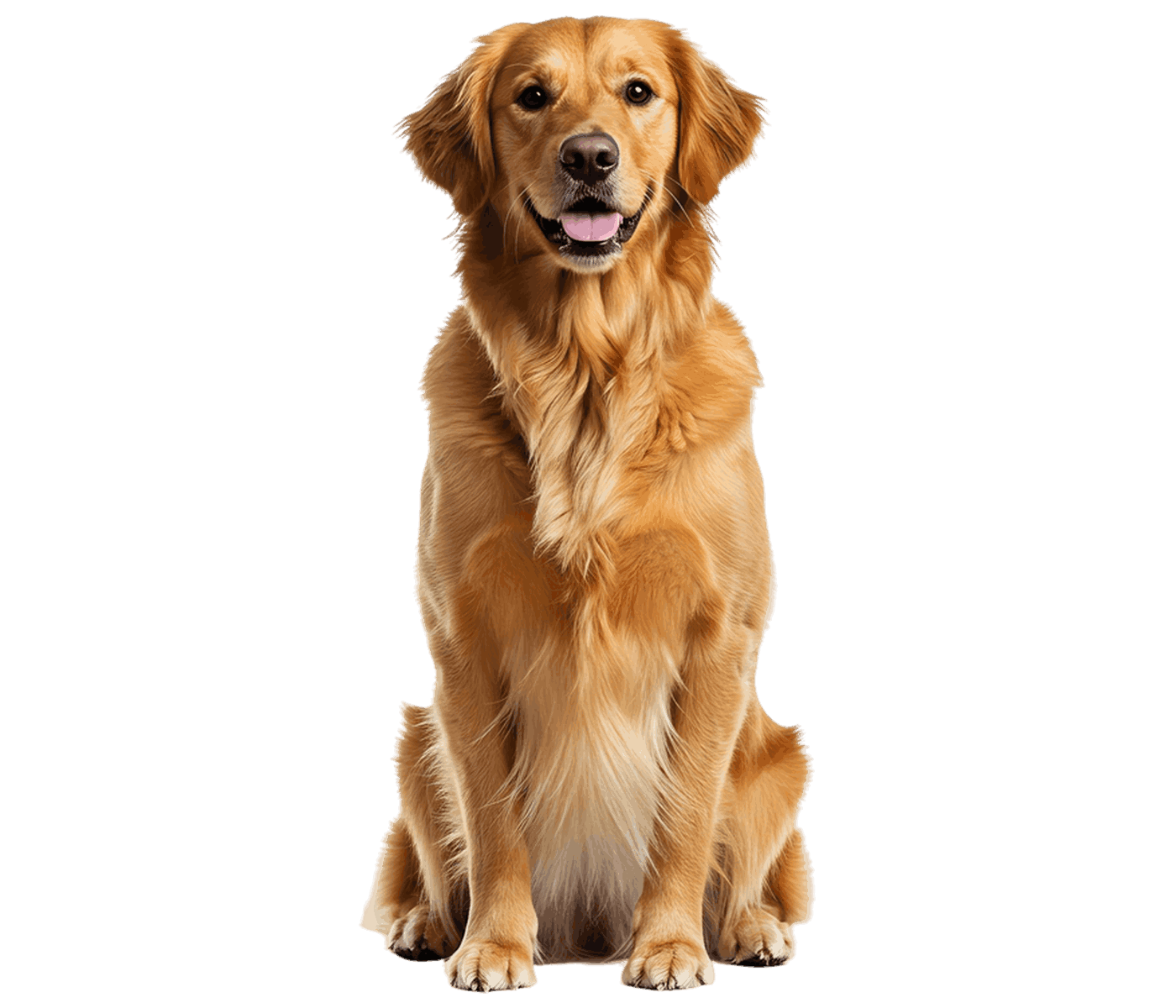 Smiling golden retriever sitting upright